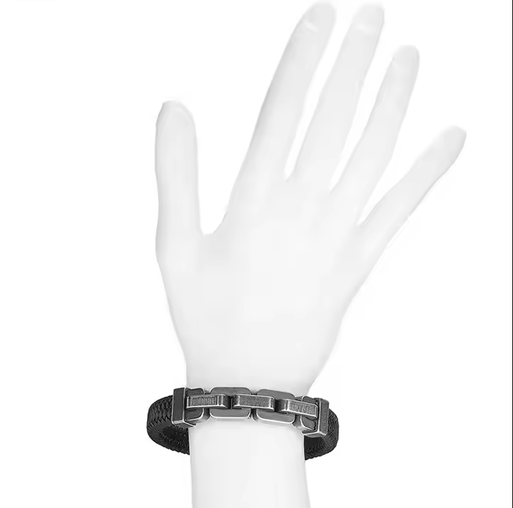 Wholesale Stainless Steel Large Link Male Vintage Men's Accessories Braided Leather Bracelet