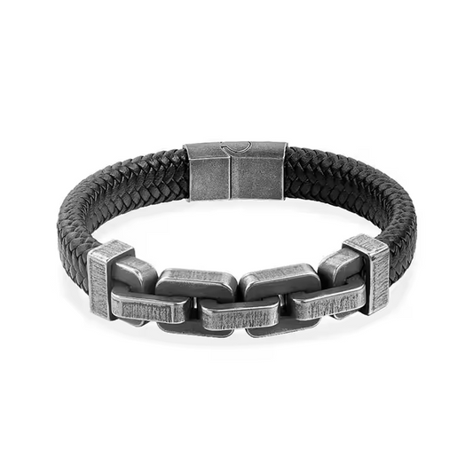 Wholesale Stainless Steel Large Link Male Vintage Men's Accessories Braided Leather Bracelet
