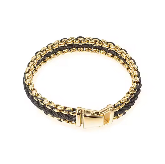 Custom Stainless Steel Black Wire Mens Costume Jewelry Accessories 18K Gold Plated Link Chain Bracelet