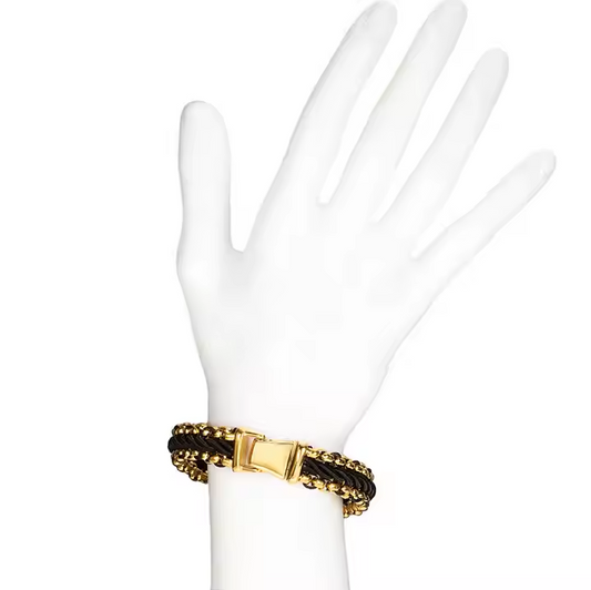 Custom Stainless Steel Black Wire Mens Costume Jewelry Accessories 18K Gold Plated Link Chain Bracelet