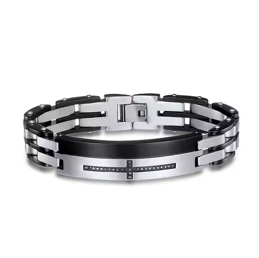 Custom Wholesale Professional Mens Stainless Steel Italian Design Cross Zircon Engraved Elegant Bracelet Jewelry Manufacturer