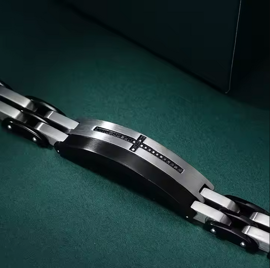 Custom Wholesale Professional Mens Stainless Steel Italian Design Cross Zircon Engraved Elegant Bracelet Jewelry Manufacturer