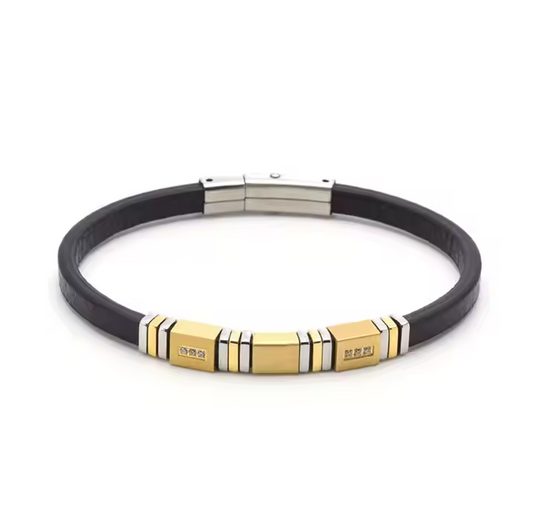 Custom Wholesale 18K Gold Plated Stainless Steel Famous Male Microfiber Leather Bracelet